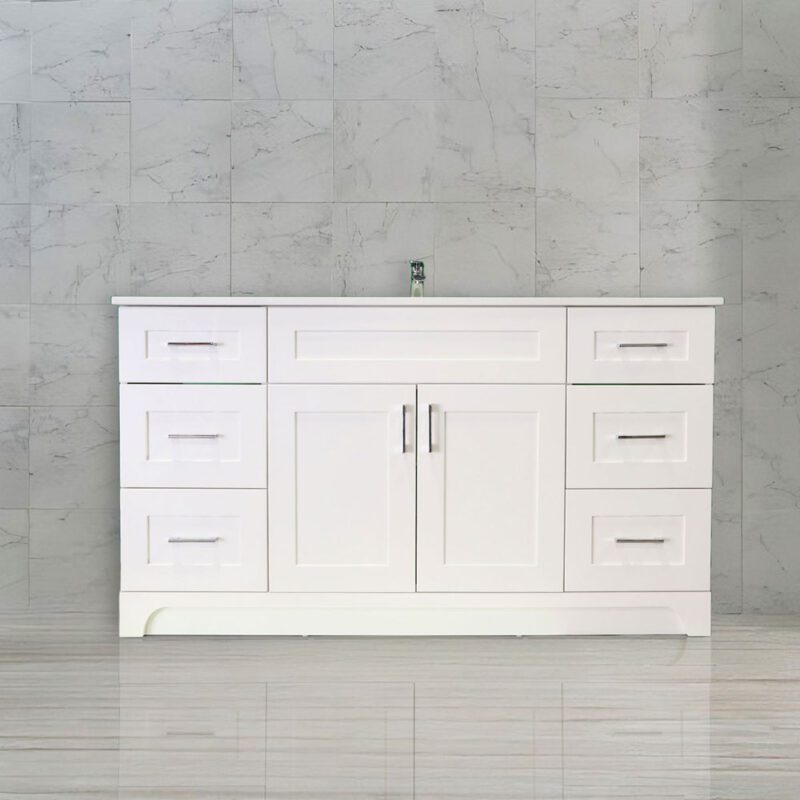 PANSY WHITE 60" SINGLE-SINK-2-DOOR-6-DRAWER