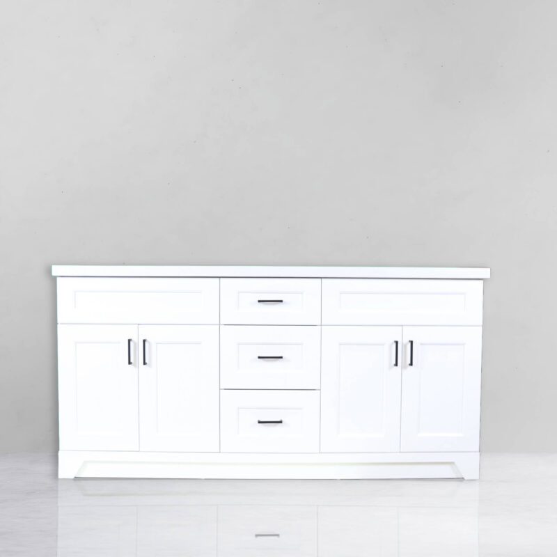 Shaker White 72 Double Sink 4 Door 3 Drawer