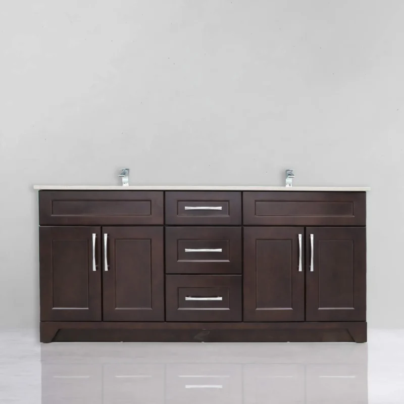 Shaker Espresso 72" Double Sink - 4 Door 3 Drawer